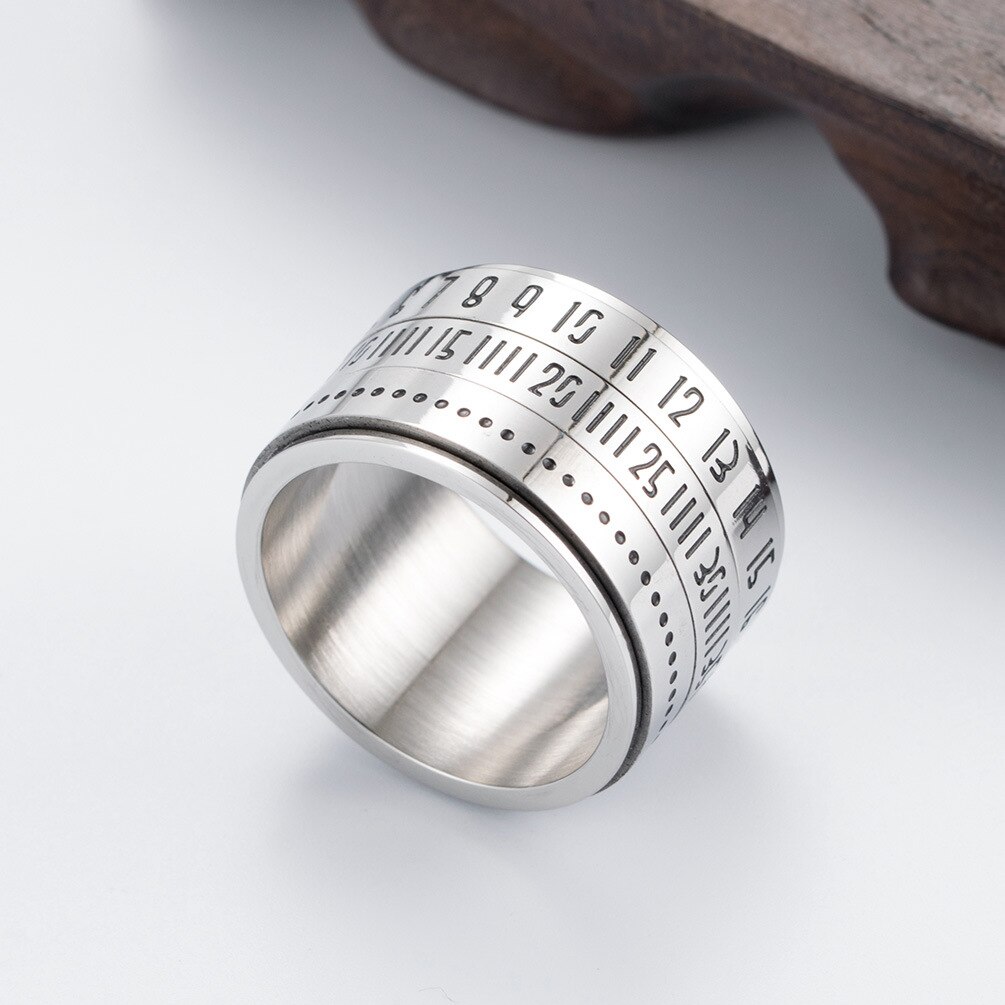 Ring Clock A Ring That Gives You Time On Your Hands Time Rotating Rings Titanium Steel Arabic Numerals Calendar Rings Clock: Silver / 7