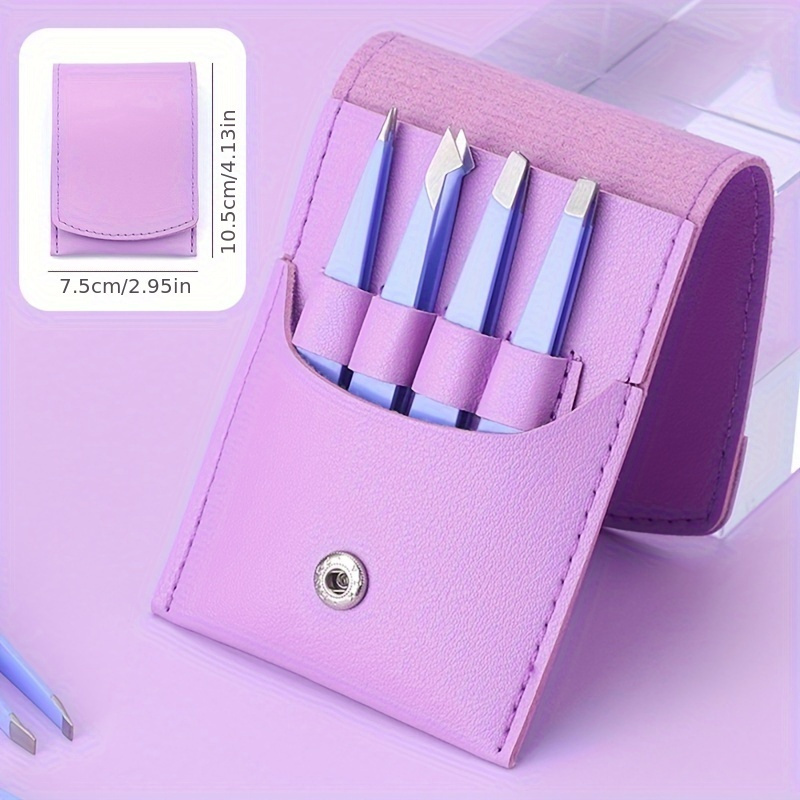Ensemble de tondeuses à sourcils en acier inoxydable, pinces d'épilation, bouche Oblique et droite, pince de coupe des sourcils, outil de beauté 4 pièces: Bleu