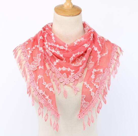 Neue Doppel Schichten Sommer Dame Spitze Schal Quaste Frauen Dreieck Bandage Weiß Blumen- schals Schal: Wassermelone-verrotten