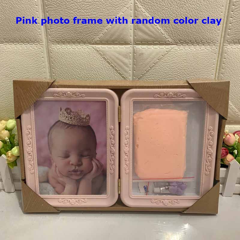 Newborn Baby Hand And Foot Print Mud Photo Frame Baby Souvenirs Footprint Keepsake Hand Casting Kit Growth Memorial: pink