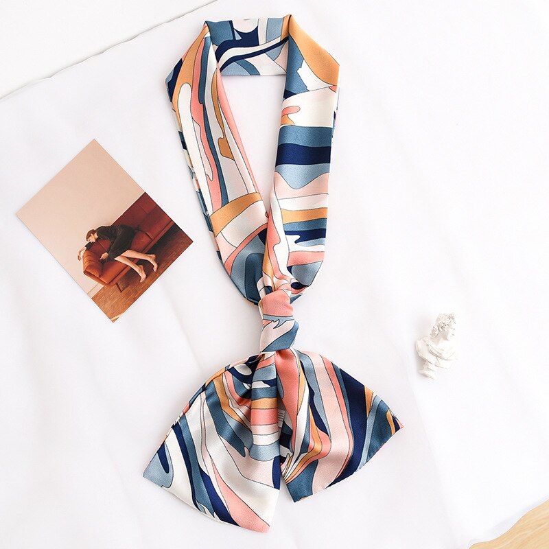 and silk scarf women's and foreign style decoration thin and narrow long scarf Ribbon Hair Band binding belt: see chart 5