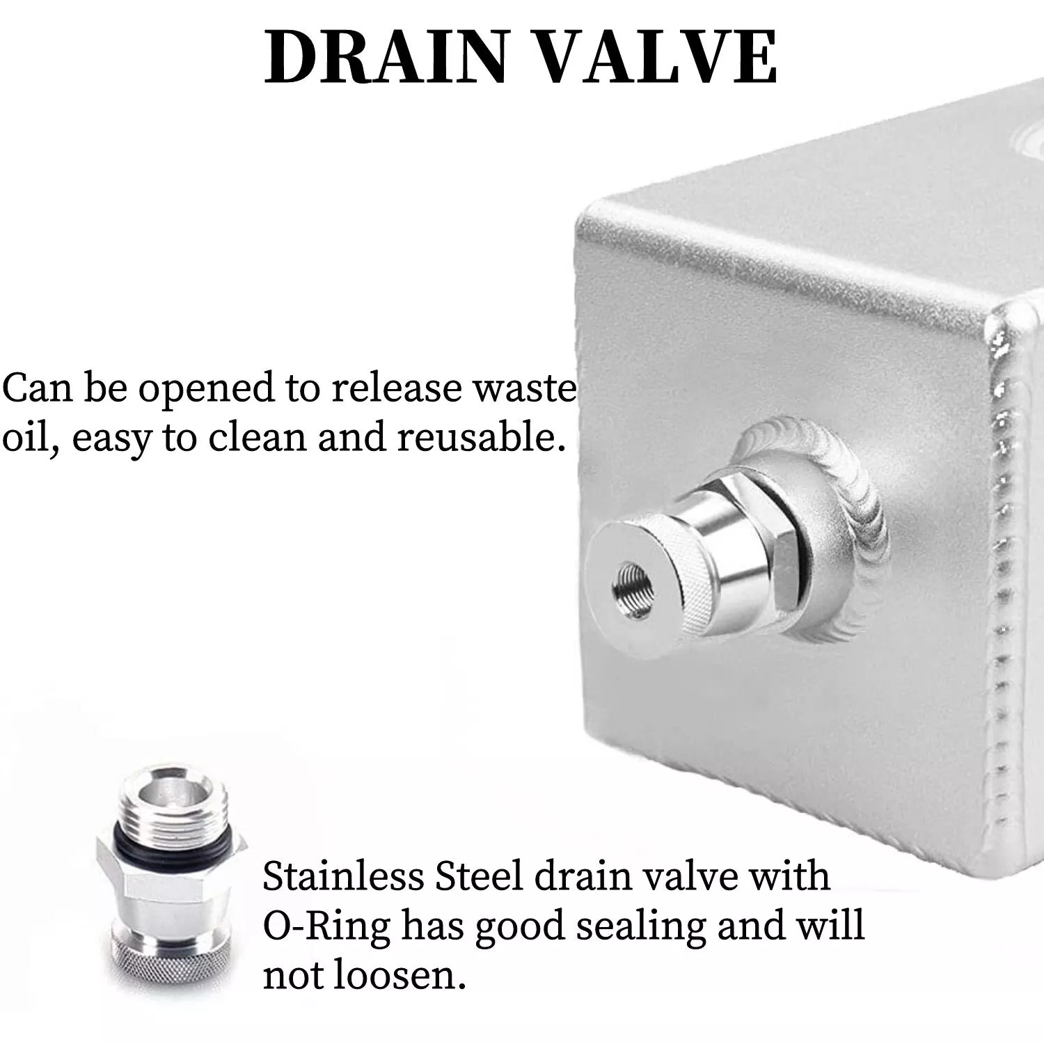 1L Aluminum Baffled Oil Catch Can 10AN Reservoir Tank 2 Port + Filter +Drain Tap