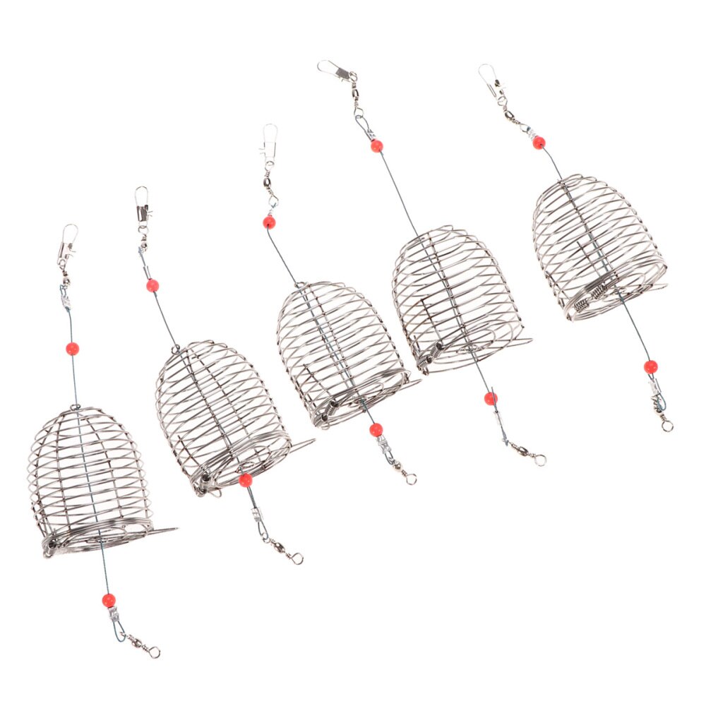 5 PCS Stainless Steel Fishing Bait Cage Lure Cage Bait Fishing Trap Basket Feeder Holder Fishing Tackle - Size L: Red