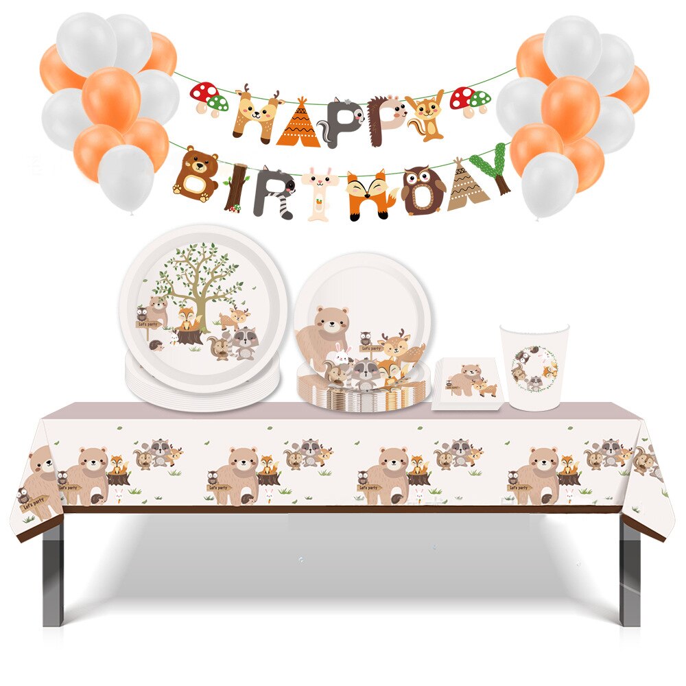 Bos Dieren Woodland Party Wegwerp Servies Pull Vlag Vos Eekhoorn Jungle Safari Party Happy Birthday Party Decor Kids