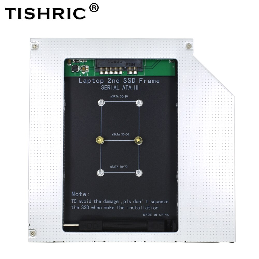 TISHRIC Aluminum 2ND HDD Caddy 12.7mm SATA 3 Hard Disk Driver Enclosure Adapter DVD HDD Box Case CD-ROM For Msata ssd Optibay