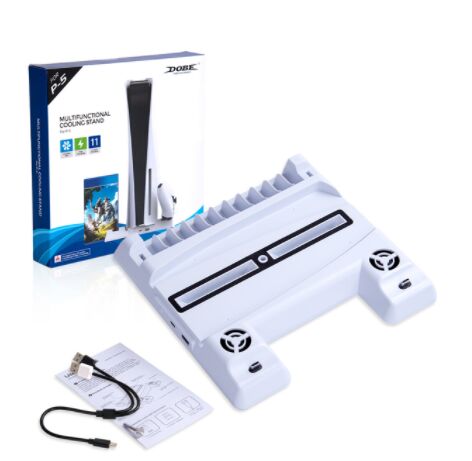 TP5-0593 Multifunctionele Stand Voor PS5 Console Koelventilator Opladen Base Met Game Disc Opslag Voor PS5 Controller Opladen dock: WHITE