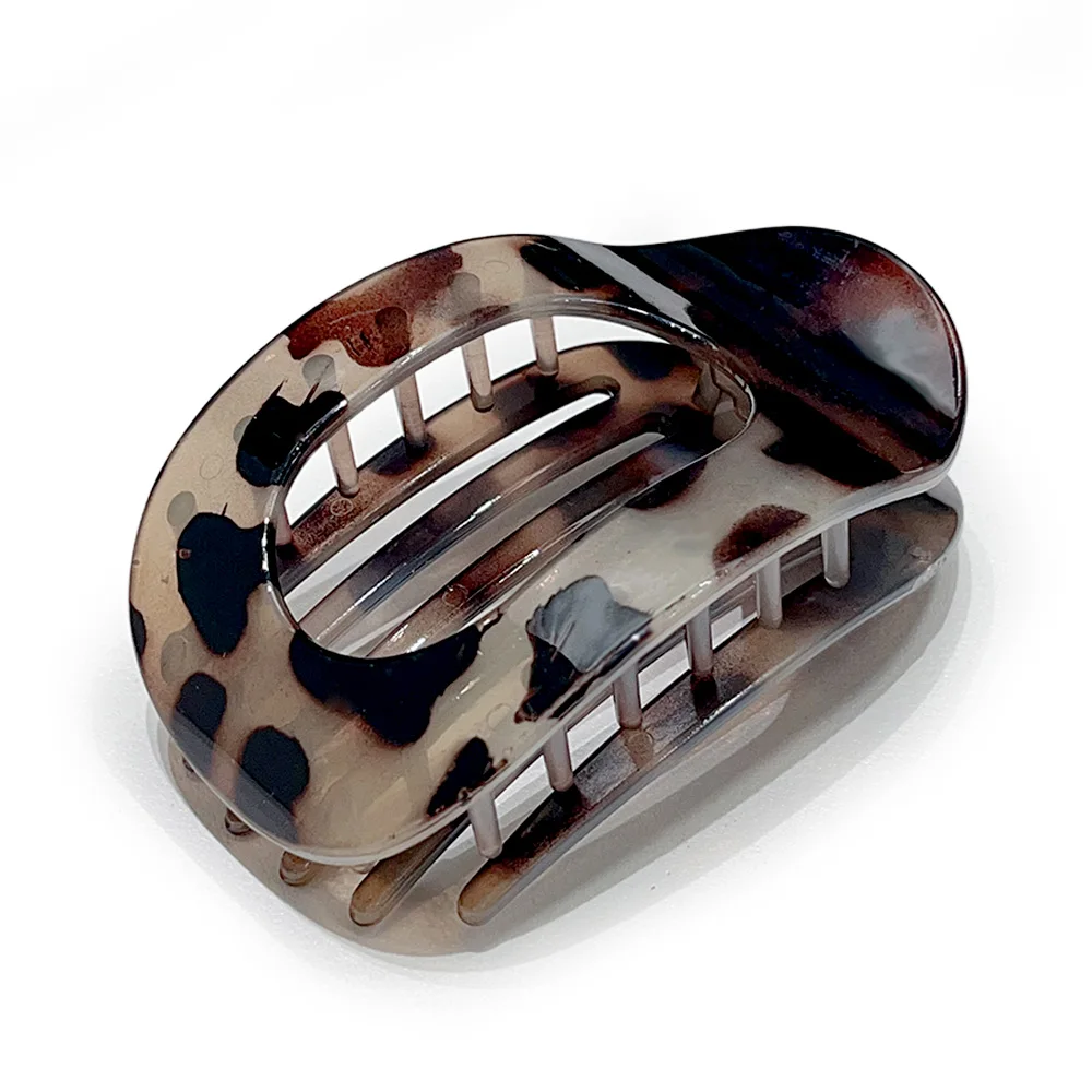 Fashion Oval Hair Claw Clip for Women New Design Leopard Matte Curved Flat Styling Barrettes Acrylic Lying Down Hair Accessories: Verde