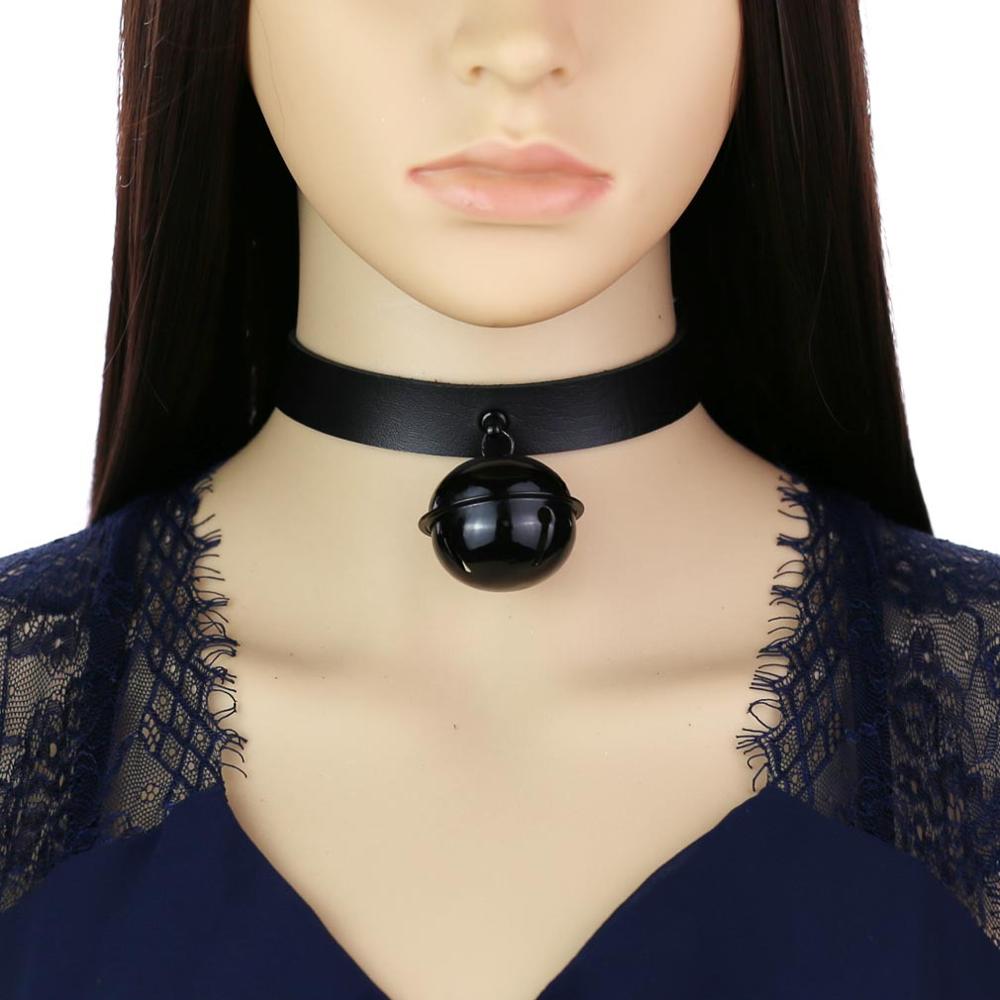 KMVEXO PU Leather Black Big Bell Choker Necklace Punk Style Women Torques Women Gothic Harajuku Festival Jewelry Necklace Collar