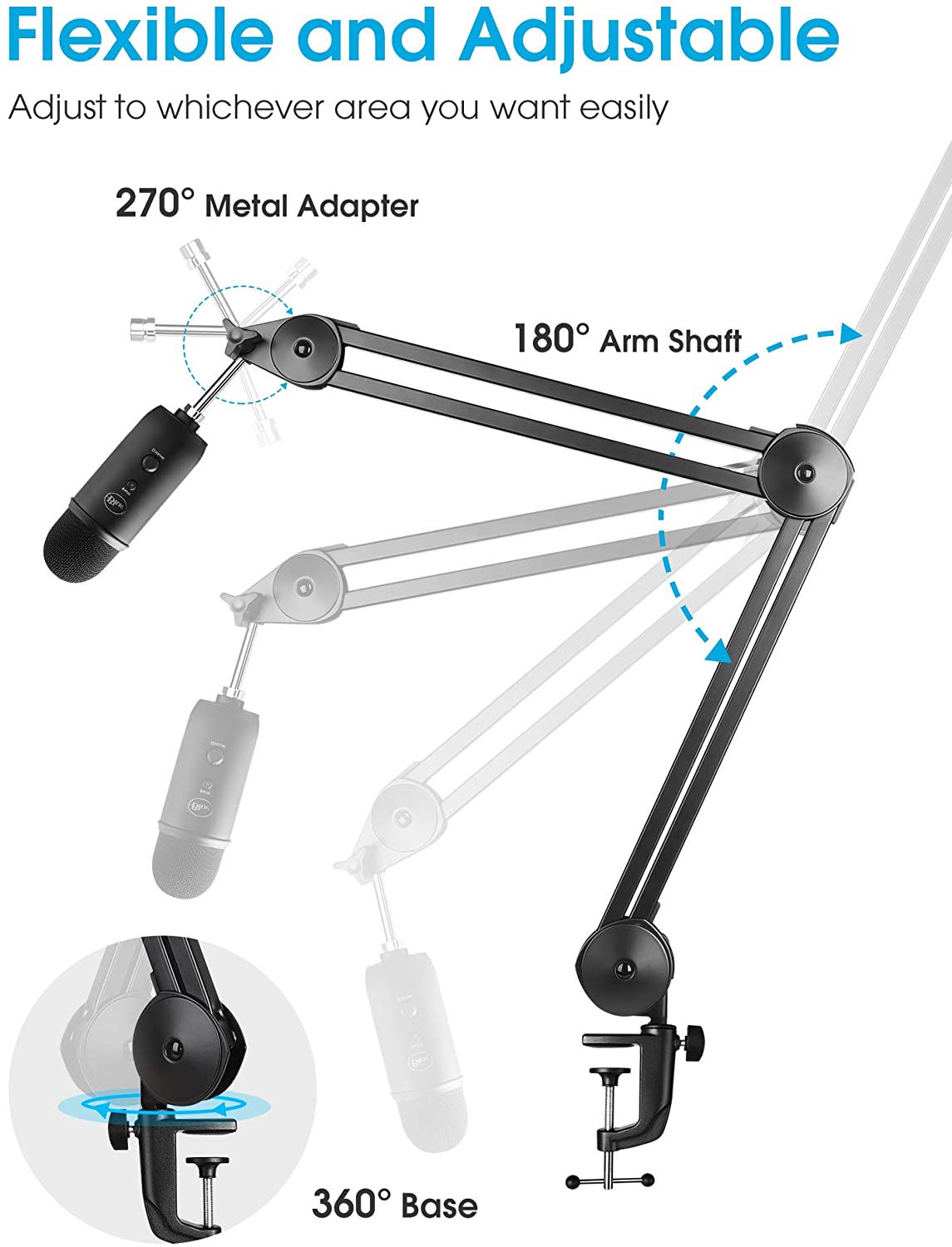 Soporte de brazo de micrófono, resorte de tijera de suspensión ajustable, resistente, incorporado, para bola de nieve azul Yeti