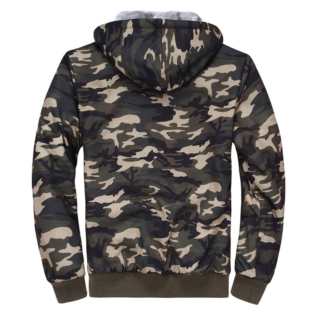 Herrjackor och kappor hoodie kamouflage tryck vinter varm fleece dragkedja tröja jacka outwear kappa vandring jacka  s10 se26