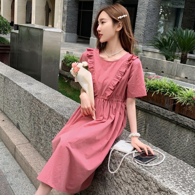 6891# 2022 Summer Korean Cotton Maternity Dress Casual Chic Ins Loose Clothes for Pregnant Women Pregnancy Clothing