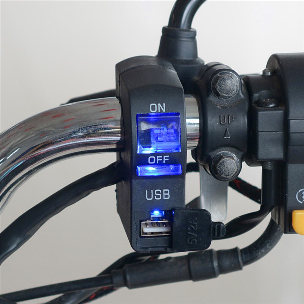 USB Port 12V Waterproof Motorcycle Handlebar Charger With Light Switch 5V 2A Adapter Power Supply Socket for Phone Mobile