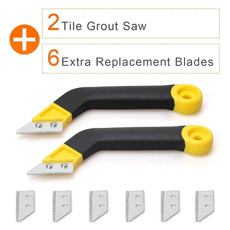 2 Pcs 8-Inch Angled Grout Hand Saw Tile Grout Saw Grout Removal Tool Diamond Surface Blades for Tile Grout Cleaning