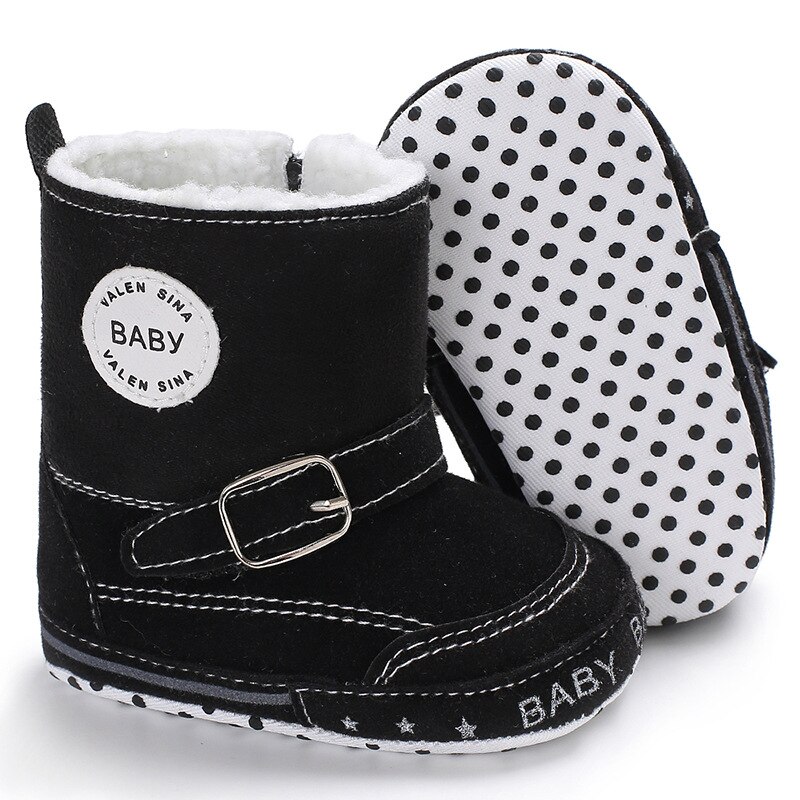 Baby Meisjes Jongens Snowboots Peuter Schoenen Winter Half Laarzen Baby Zachte Bodem Schoenen: Black / 0-6 months