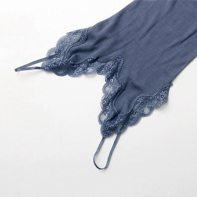 70% Zijde 30% Katoen Gebreide Kant Hemdje Vest Nachtkleding Spaghetti Band SJ309: blue