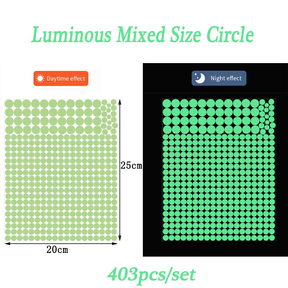 403pcs Round Wall Sticker For Ceiling Wall Decals Glow in the Dark Room Kids Room Nursery Glowing Decals Peel &amp; Stick Wallpaper