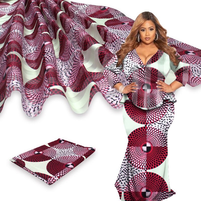 Ankara stof afrikansk ægte voks print 4 yards organza med 2 yards bånd materiale afrikansk silke ankara stof til tøj: Farve 9