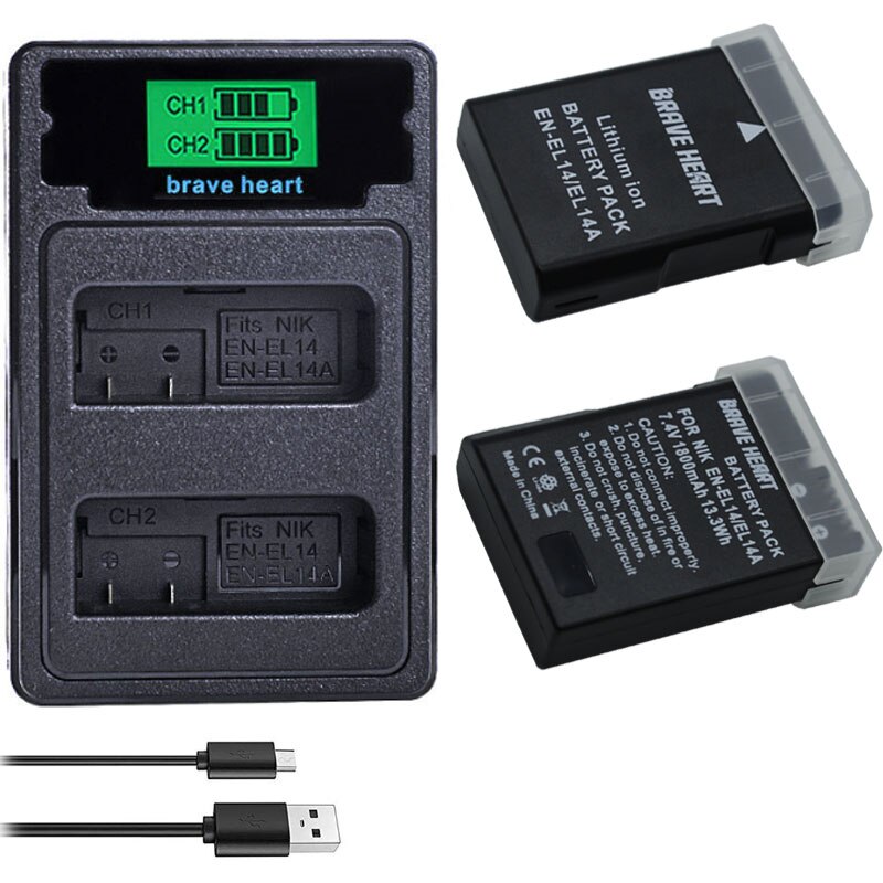 4X1800Mah EN-EL14 En EL14 EN-EL14a Batterij + Lcd Dual Charger Voor Nikon P7800,P7100, d3400, D5500,D5300,D5200,D3200,D3300,MH-24: chagrer and 2battery