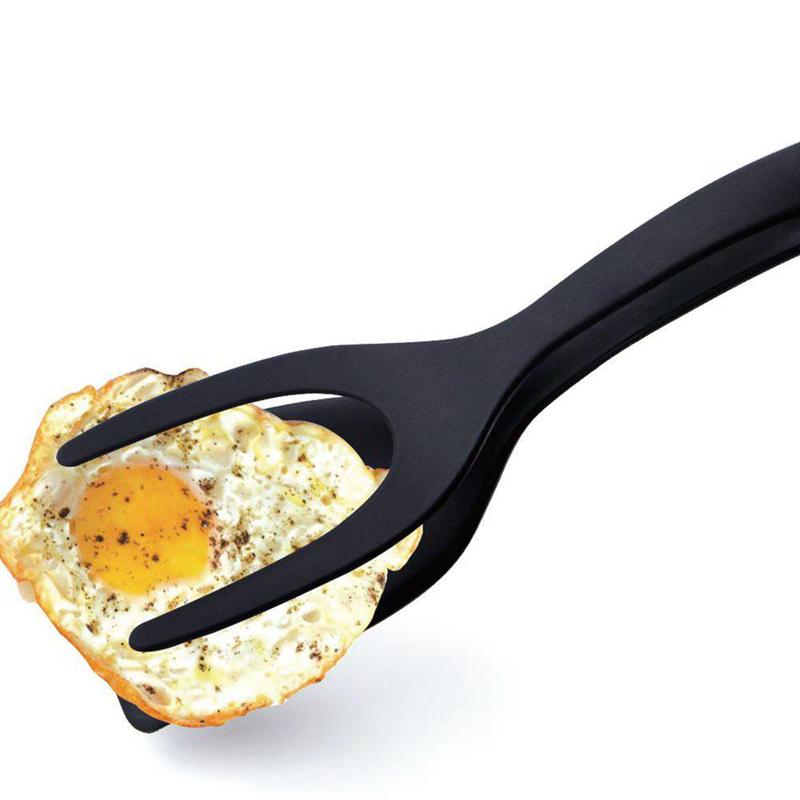 Tortitas de huevo frito tortilla vuelta 2 en 1 espátula cuchara agarre pinzas espátula para huevos pinza accesorios de cocina