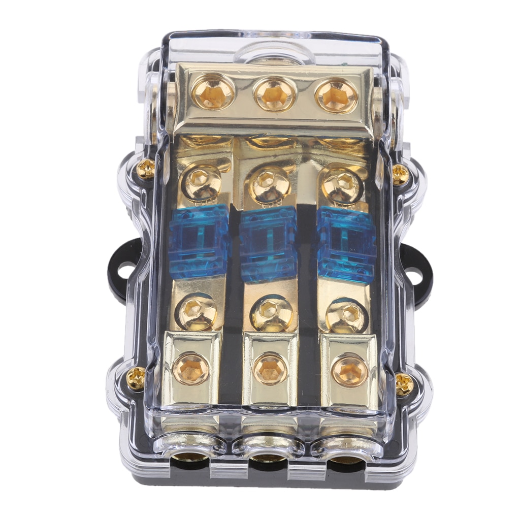 Power Distribution Block Accepts 4/8 AWG Gauge Wire AGU Fuse Holder 60A(3in 1out) High Power in-line Fuses