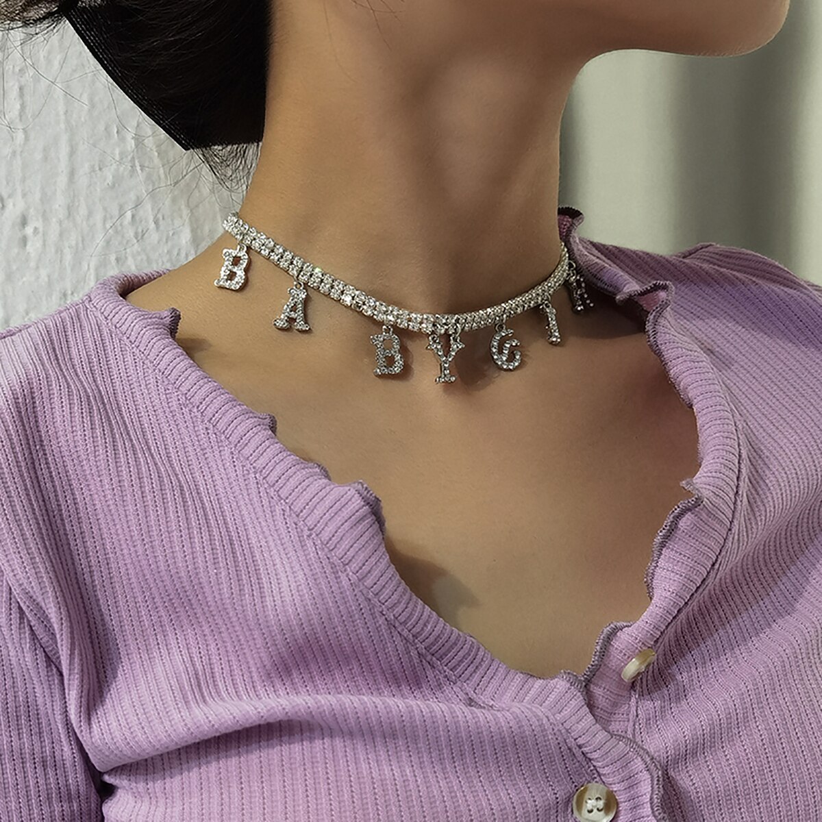 SHIXIN błyszczący choker kryształowy Colar z niemowlę dziewczynka zawieszka w kształcie litery naszyjnik dla kobiet kryształ górski krótki choker naszyjnik 2020 biżuteria