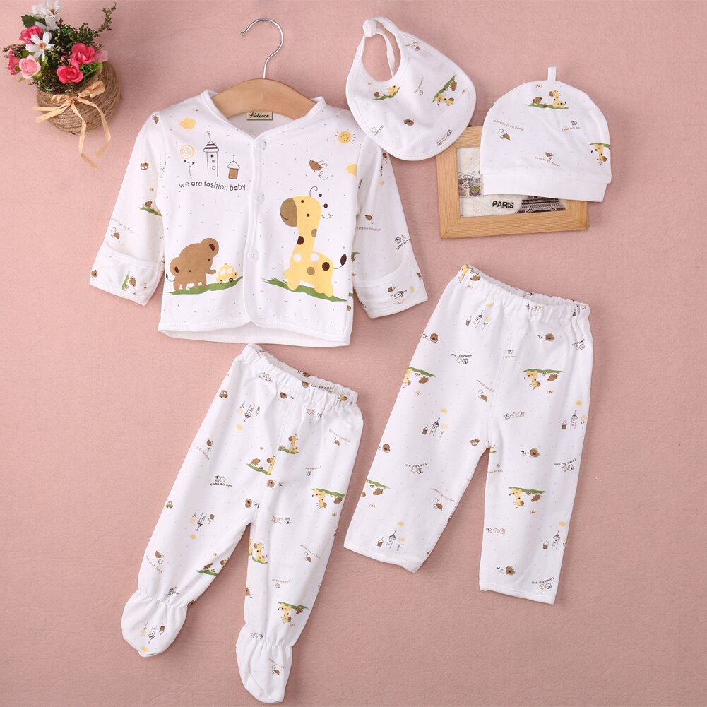 5 stk dyr tegneserie nyfødt baby drenge tøj outfit langærmet print enkelt knap hvidt bomuld outfit sæt