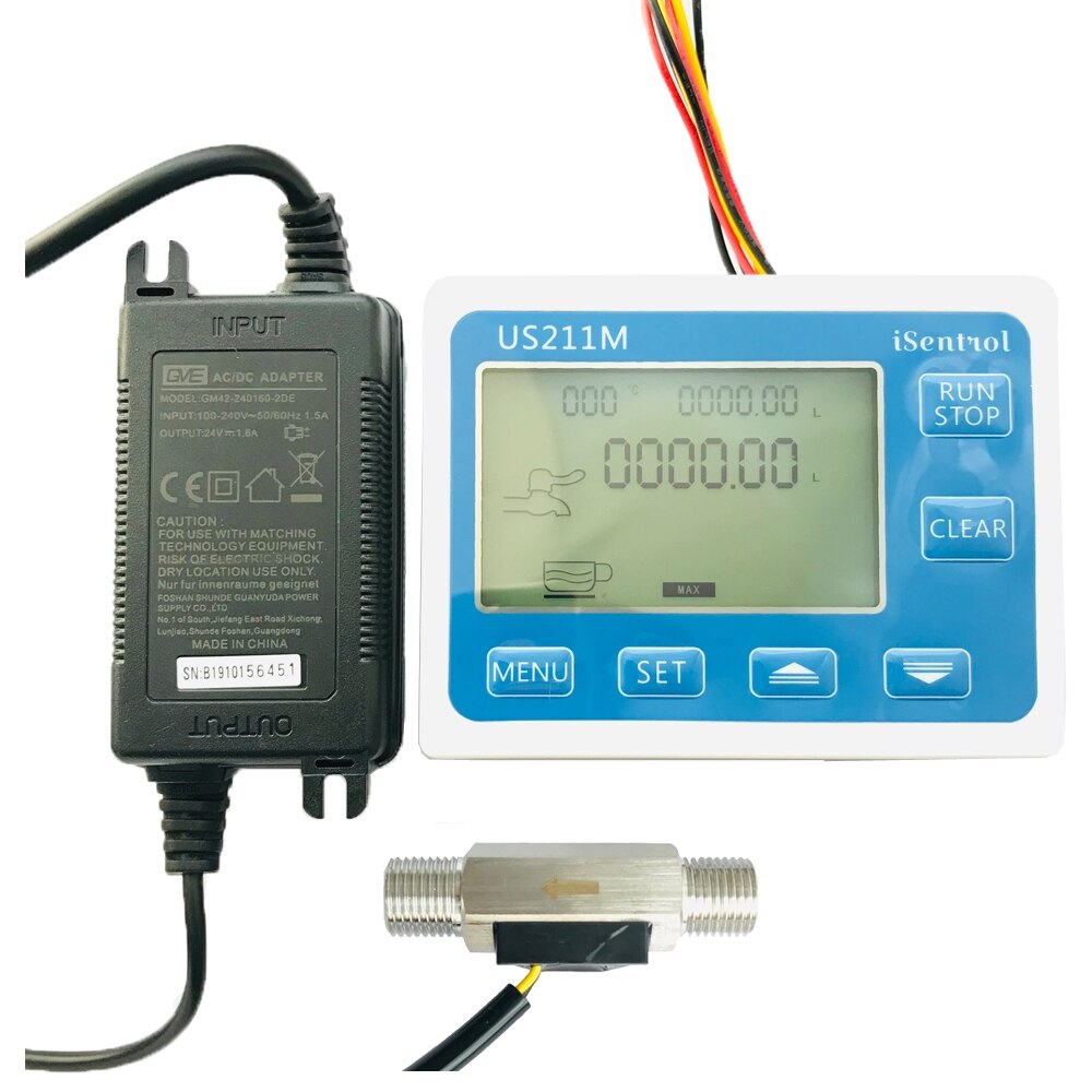 US211M Digital Flow meter Display with USS-HS41TA SUS304 Flow Meter Totalizer Flow Measurement 0.3-3.5L/min Range G1/4" thread