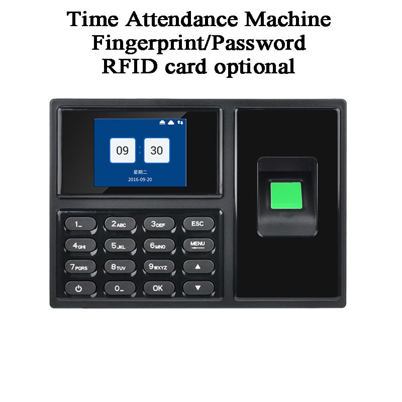 Biometrisk fingeraftryk kode kodeord  dc5v kontor medarbejder tidsbesøg maskine usb u disk tcp / ip fransk japansk rfid kort