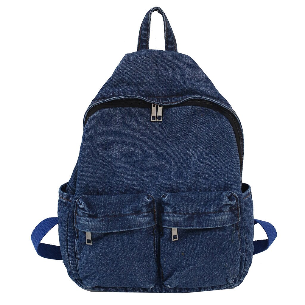 Mode Dames Denim Schoudertas Vrouwelijke Vintage Schouder Rugzakken Denim Retro Poort Wind Harajuku Student Reistas Mochila: Deep Blue