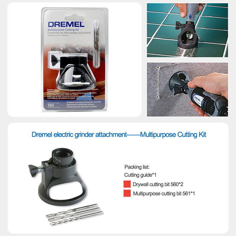 Kit de guía de corte multiusos Dremel 565 para herramienta rotativa eléctrica, amoladoras eléctricas con 1 guía y 3 brocas de corte, pieza de herramienta eléctrica