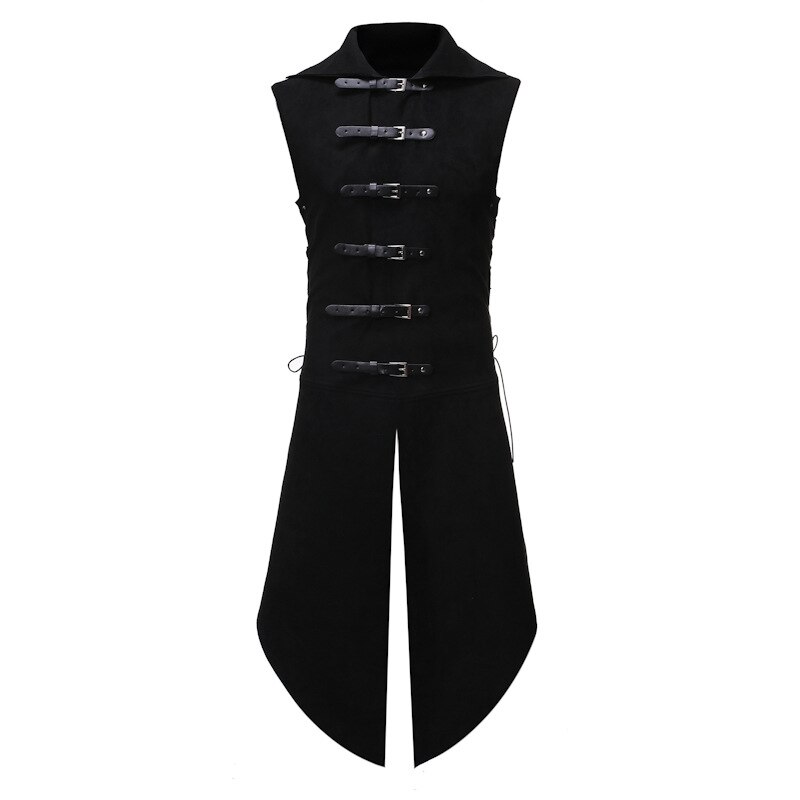 Black Gothic Steampunk Vest Mannen Slim Fit Mouwloze Tailcoat Vest Mannen Middeleeuwse Victoriaanse Cosplay Pak Vest Gilet