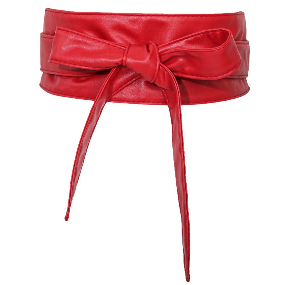 Riem Obi Stijl Taille Band PU Lederen Voor Vrouwen Wrap Rond Zachte temperament: Rood