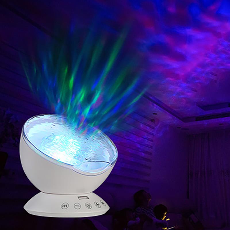 7 kleuren LED Nachtlampje Sterrenhemel Afstandsbediening Ocean Wave Projector met Mini Muziek baby lamp night lamp voor kids