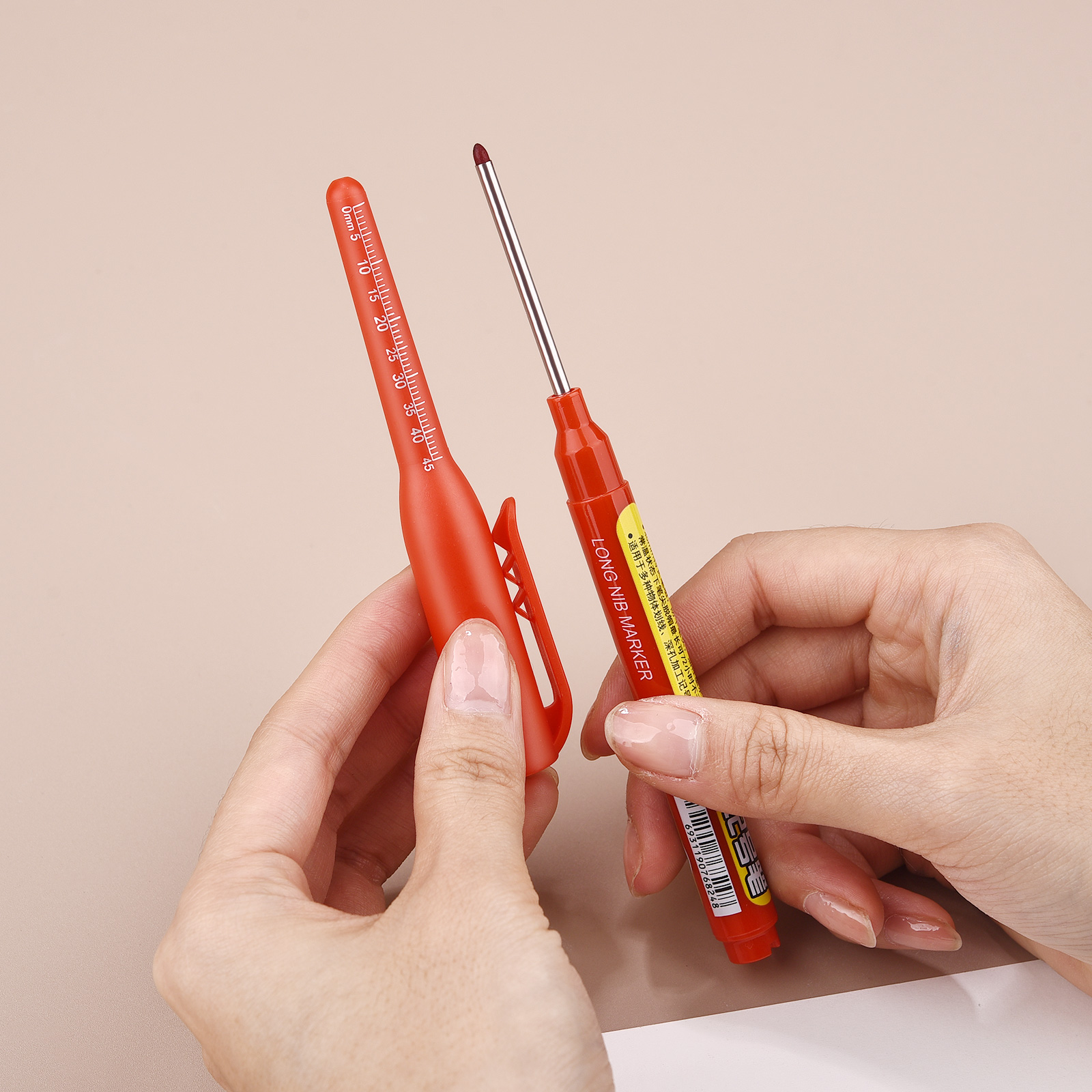 Rotuladores de Agujero profundo a prueba de agua de 45mm, bolígrafo de carpintero con cabeza de punta larga, tinta negra/azul/roja para herramientas manuales multiusos para carpintería