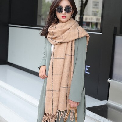Strikket efterår vinter kvindelig koreansk varmt tørklæde kvinder piger sød kvast tørklæde uld flash tørklæde vildt sjal: Khaki