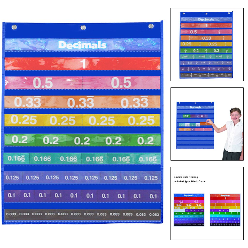 1Set Fraction Tiles Educational Resources Decimal Chart Isometric Double-Sided Elementary Learning