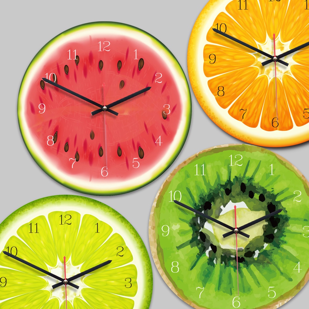 Horloge murale à fruits, citron vert, horloge de cuisine moderne, décoration d'intérieur, horloge de salon, art mural à fruits tropicaux, montres