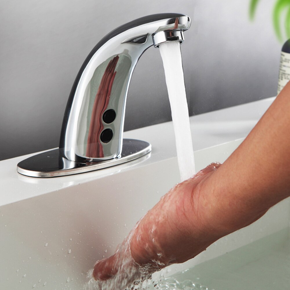 Automatisk infrarød berøringsfri vask håndvask hjem stænktæt batteri magt badeværelsessensor vandhane koldt vandhane induktivt kobber