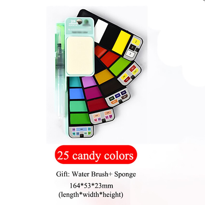 18/25/33/42 kleuren Opvouwbare Effen Aquarel Verf Set Fan Vormige Aquarel Met Water Borstel Pen wasbare Spons: 25 Candy Colors