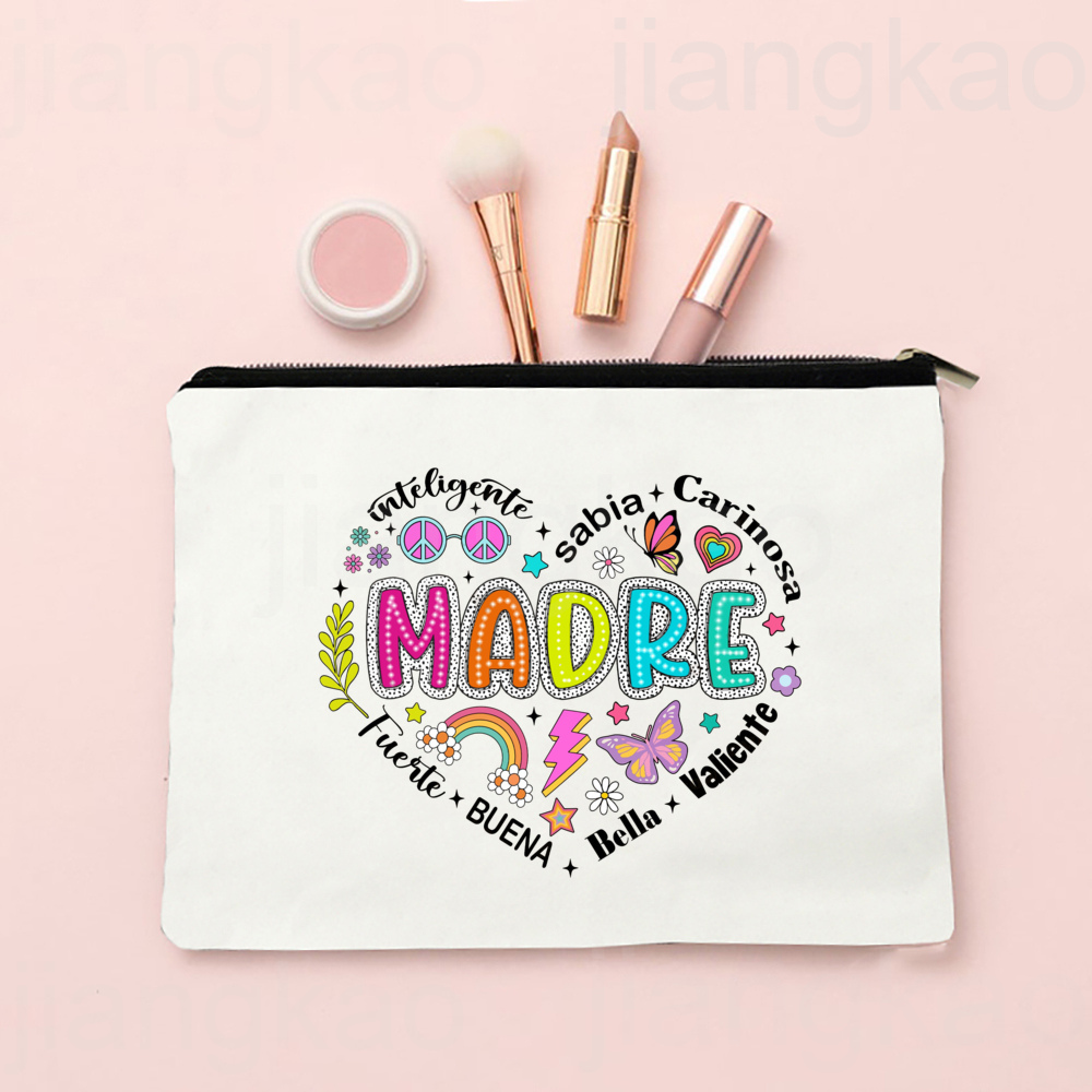 Spaans bedrukte make-uptas Reizen Neceser Toiletartikelen Opbergtas Vrouwelijke canvas cosmetische tassen Verjaardag Moederdag Cadeau voor moeder: Sky Blue