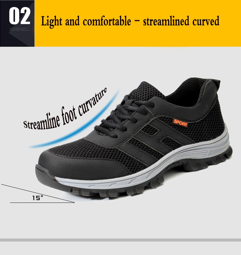 Herenschoenen, steekwerende, doordringende gasbesparende schoenen, heren werkschoenen, vliegende geweven casual werkschoenen, stalen neus, werkschoenen: Zwart / 44