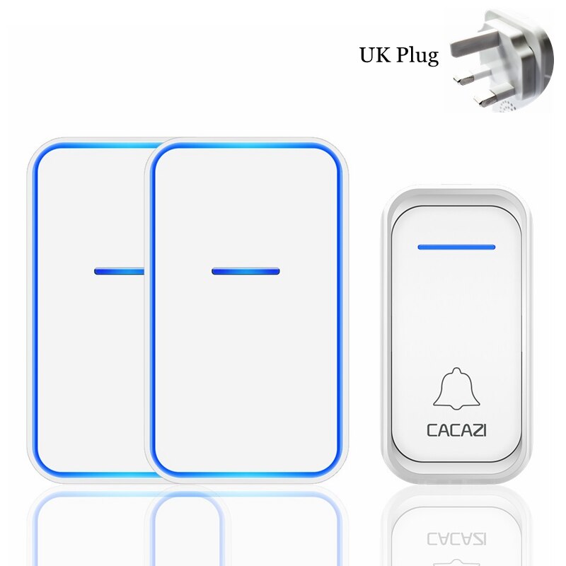 CACAZI Draadloze Deurbel Waterdicht 300M Remote 1 2 Knop 1 2 Ontvanger US EU UK Plug Smart Home Welkom bellen Deurbel: white 1x2 UK