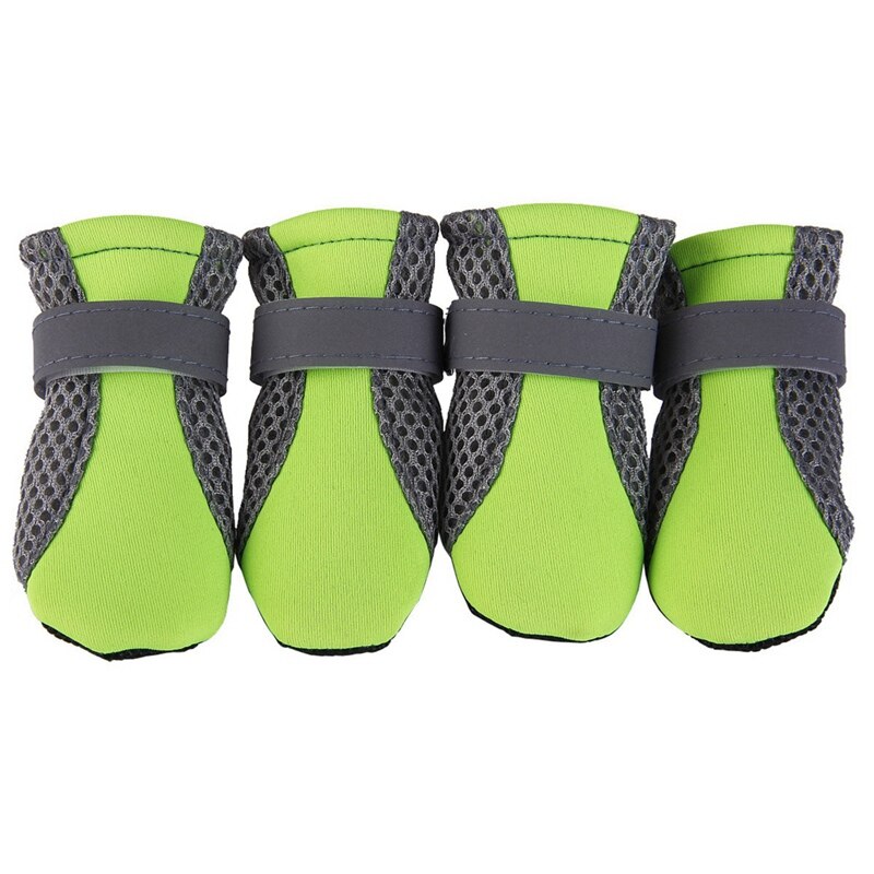 Comfortable Breathable Dog Shoes Anti-slip Pet Boots Paw Protector Reflective Straps Dog Teddy Cute Breathable Net Shoes: Green / L