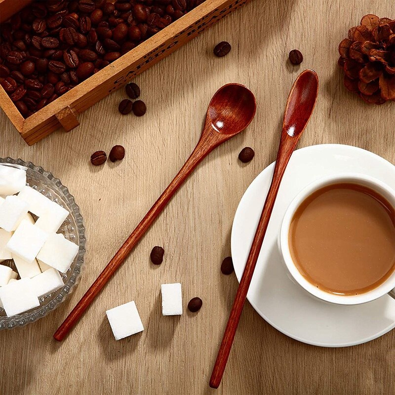 Cucchiai da caffè in legno da 10 pezzi cucchiaio da miscelazione a manico lungo cucchiaino da tè in legno cucchiaio da agitazione per mescolare la cucina