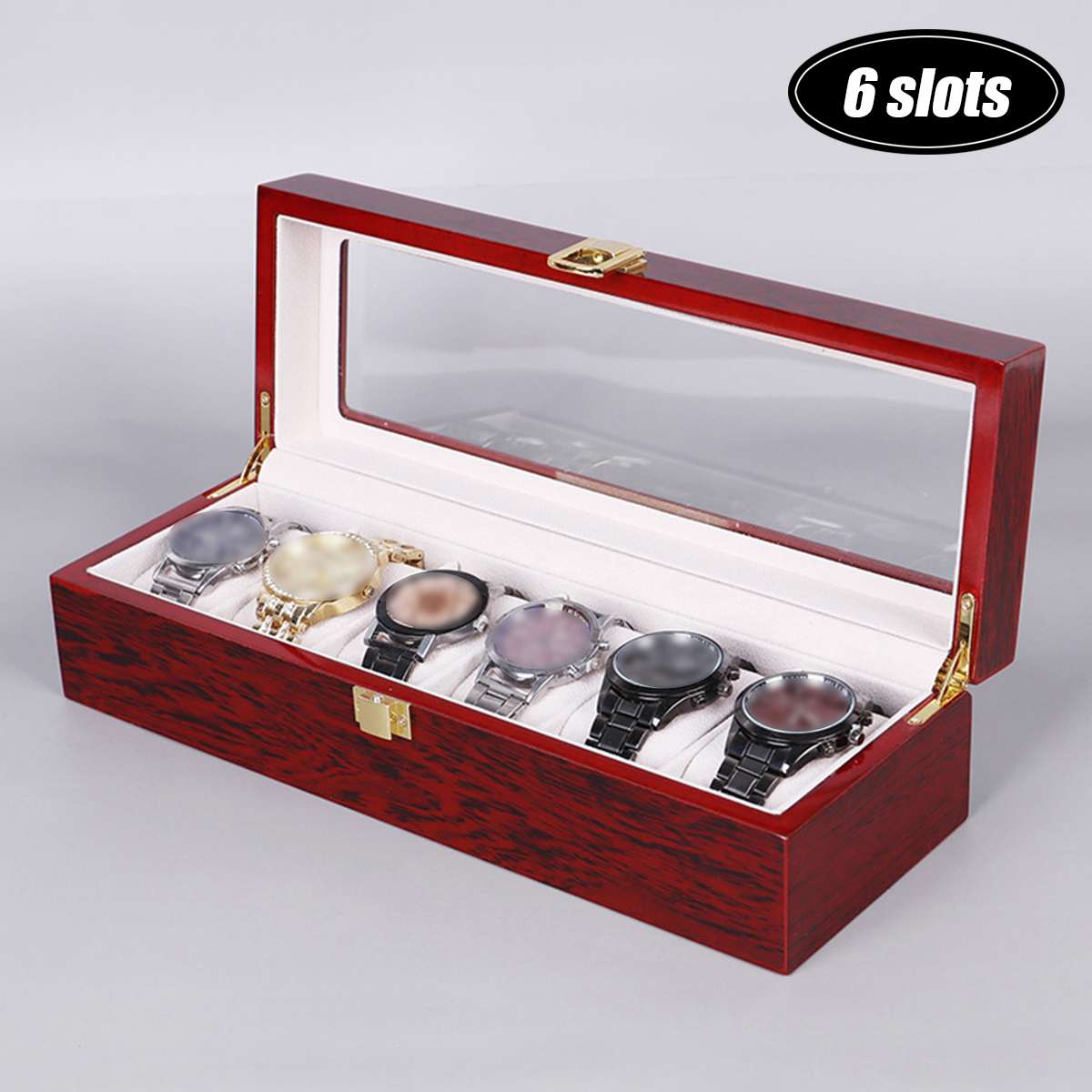Luxury Wooden Watch Box Watch Holder Box For Watches Men Glass Top Jewelry Organizer Box 2/3/5/6/10/12 Slots Watch Organizer: 6 slots