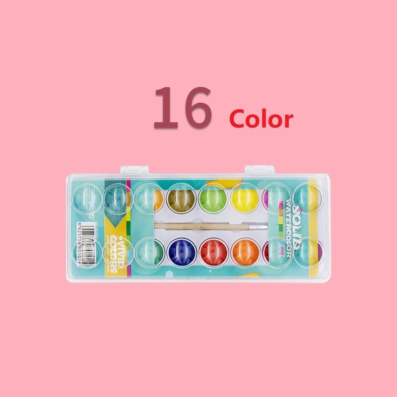 Geheugen 16/24/48 Kleuren Draagbare Reizen Solid Pigment Aquarel Verf Set Met Water Kleur Borstel Pen Voor Schilderen Art levert: 16 Color