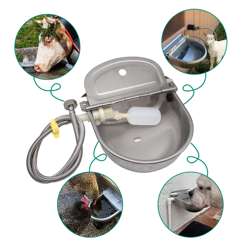 1 conjunto automático tigela de vaca alimentador de água inoxidável tubo flutuador de vaca cavalo cabra cão gado ovelhas tigela de água para gado