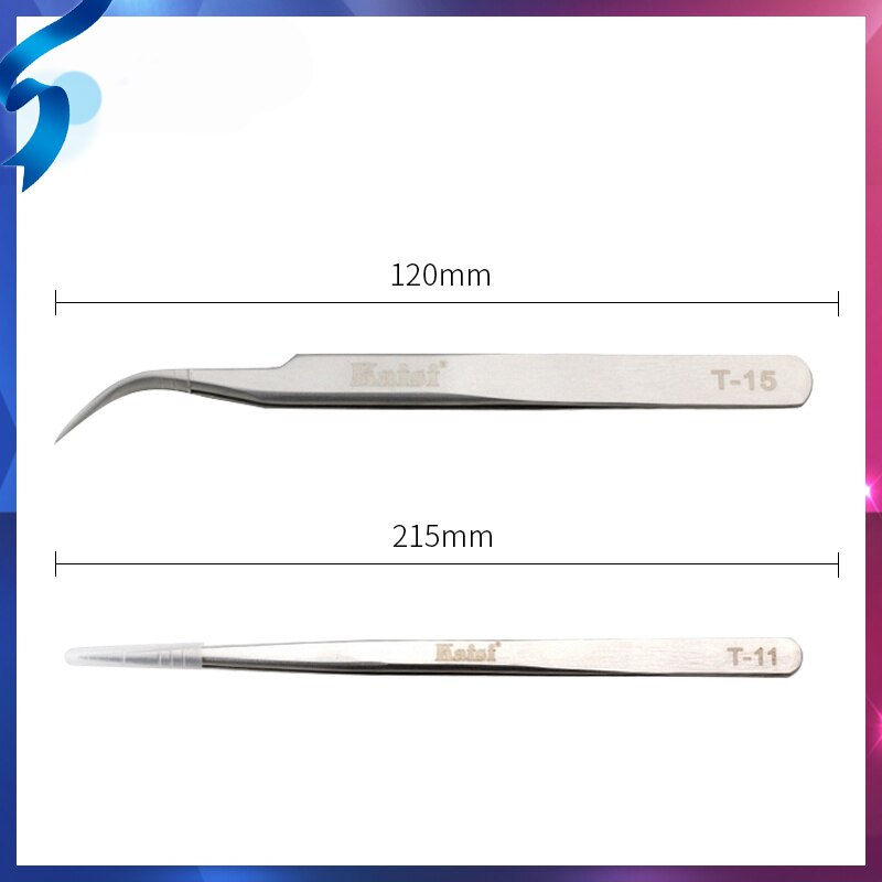 Kaisi High Precision Stainless Steel Curved Straight Tweezers For Cell Phone Tablet Computer Repair Hand Tools T-11 T-15