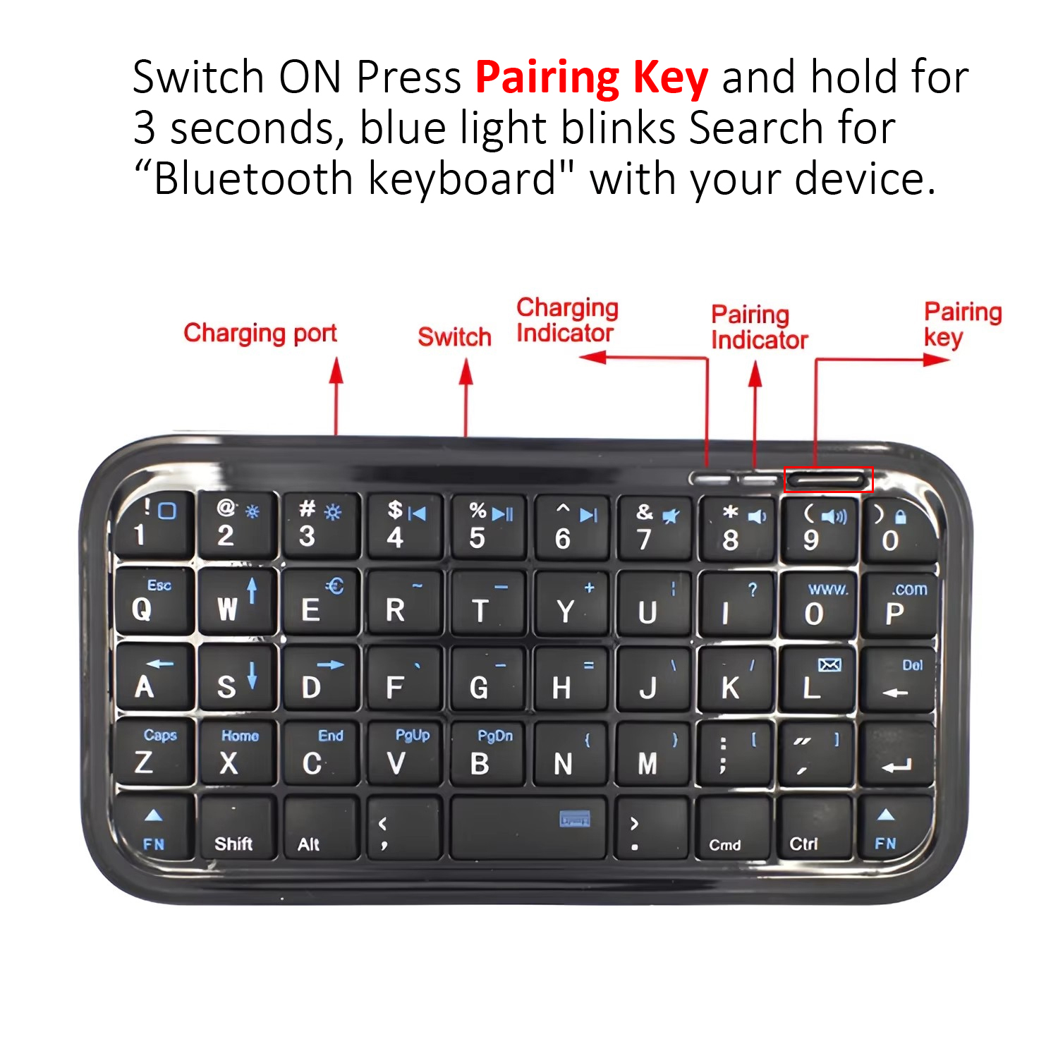 Mini Oplaadbaar Type-C Bluetooth 3.0 Toetsenbord Slank Draadloos Zaktoetsenbord Draagbaar 49 Toetsen Toetsenbord voor Tablets Smartphones