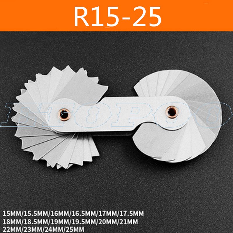 Radius template R gauge R1-6.5 7-14.5 15-25 26-80 radius gage plate fillet gaug External Internal Concave Convex Measuring tools: Gold